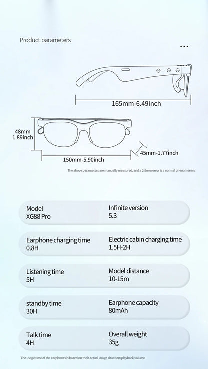 Lunettes de soleil  Bluetooth pour hommes et femmes, équipées d’un traducteur de langue en temps réel. Écoute de musique ou répondre au téléphone avec un son clair où que vous soyez.